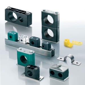 Fastening systems for pipes, tubes and hoses in hydraulics